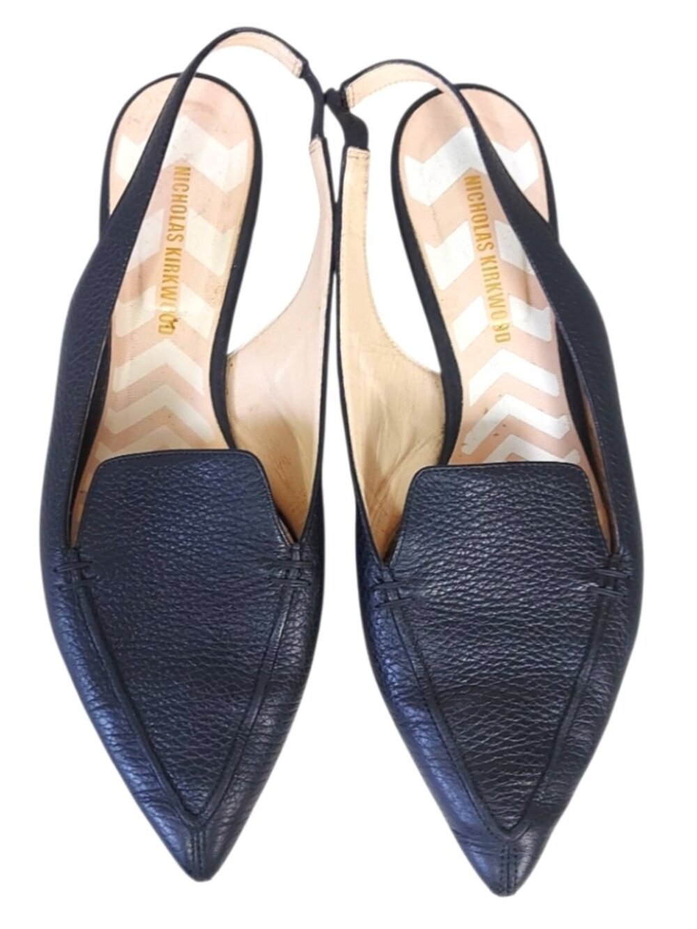 Nicholas Kirkwood Beya Pointed Toe Slingback Flats Size 40 EU Black Boho Chic